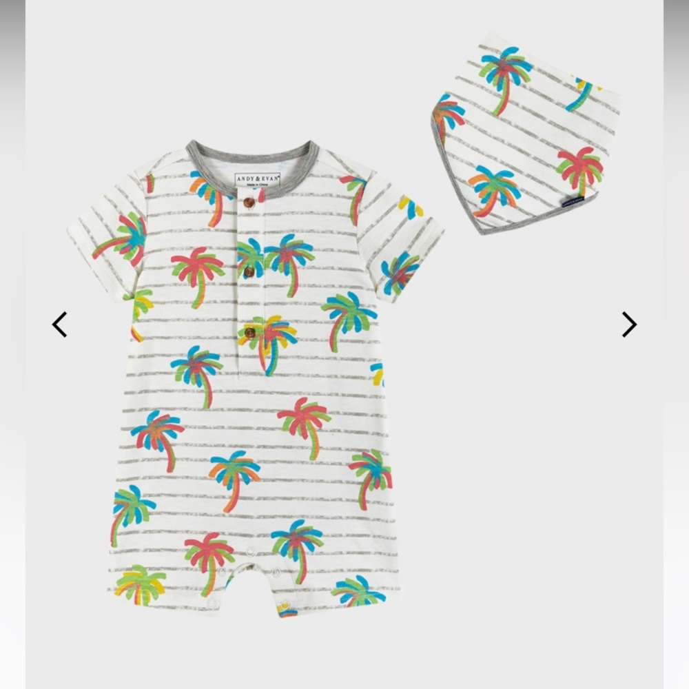 Andy & Evan Palm Tree 🌴 Romper And Bib